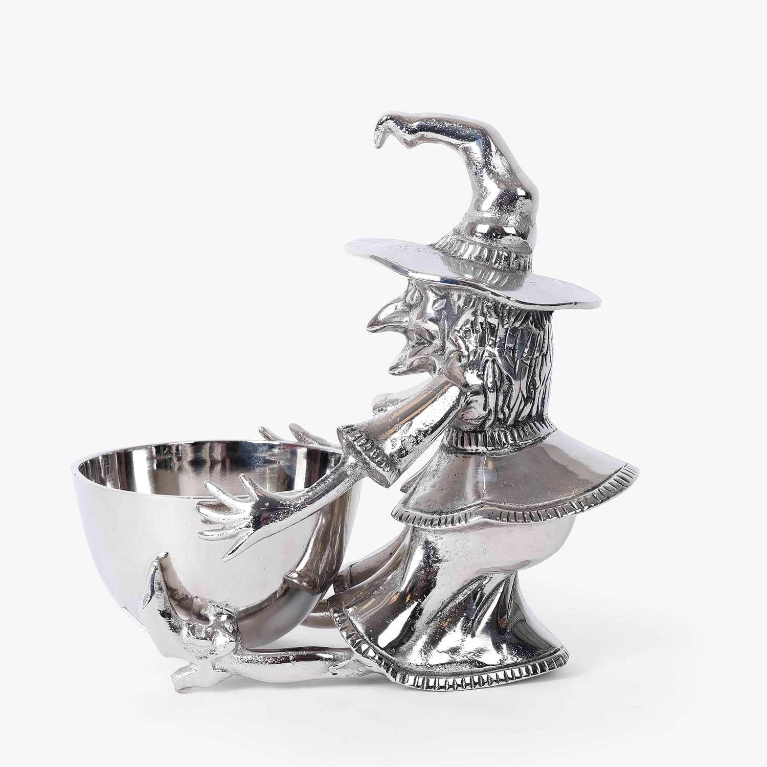 Witch Figurine Metal Bowl for Halloween Table Decor, Candy Serving and Festive Home Styling