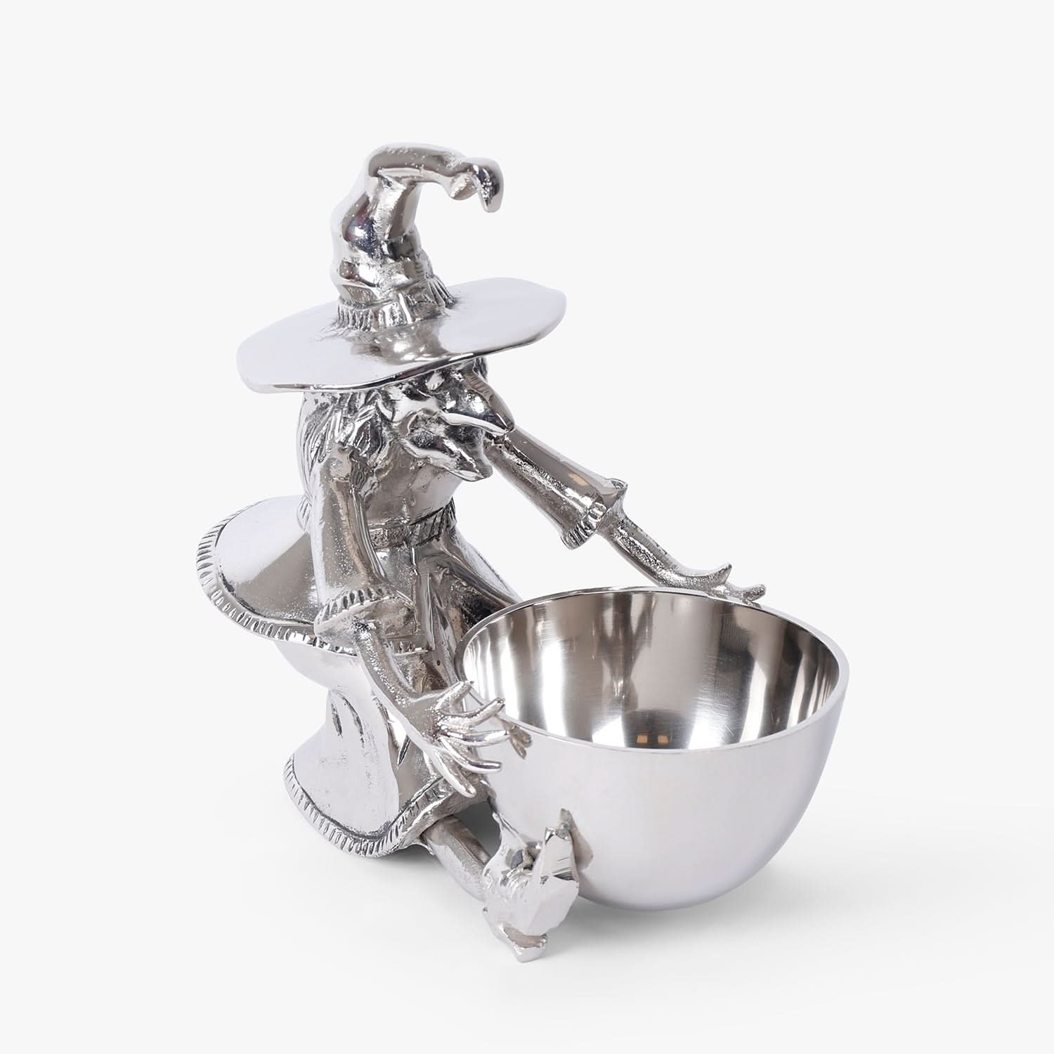 Witch Figurine Metal Bowl for Halloween Table Decor, Candy Serving and Festive Home Styling