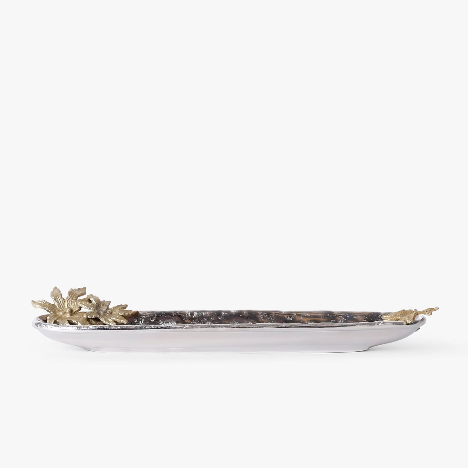 Decorative Long Metal Tray with Gold Accents for Console Table, Coffee Table and Festive Home Decor