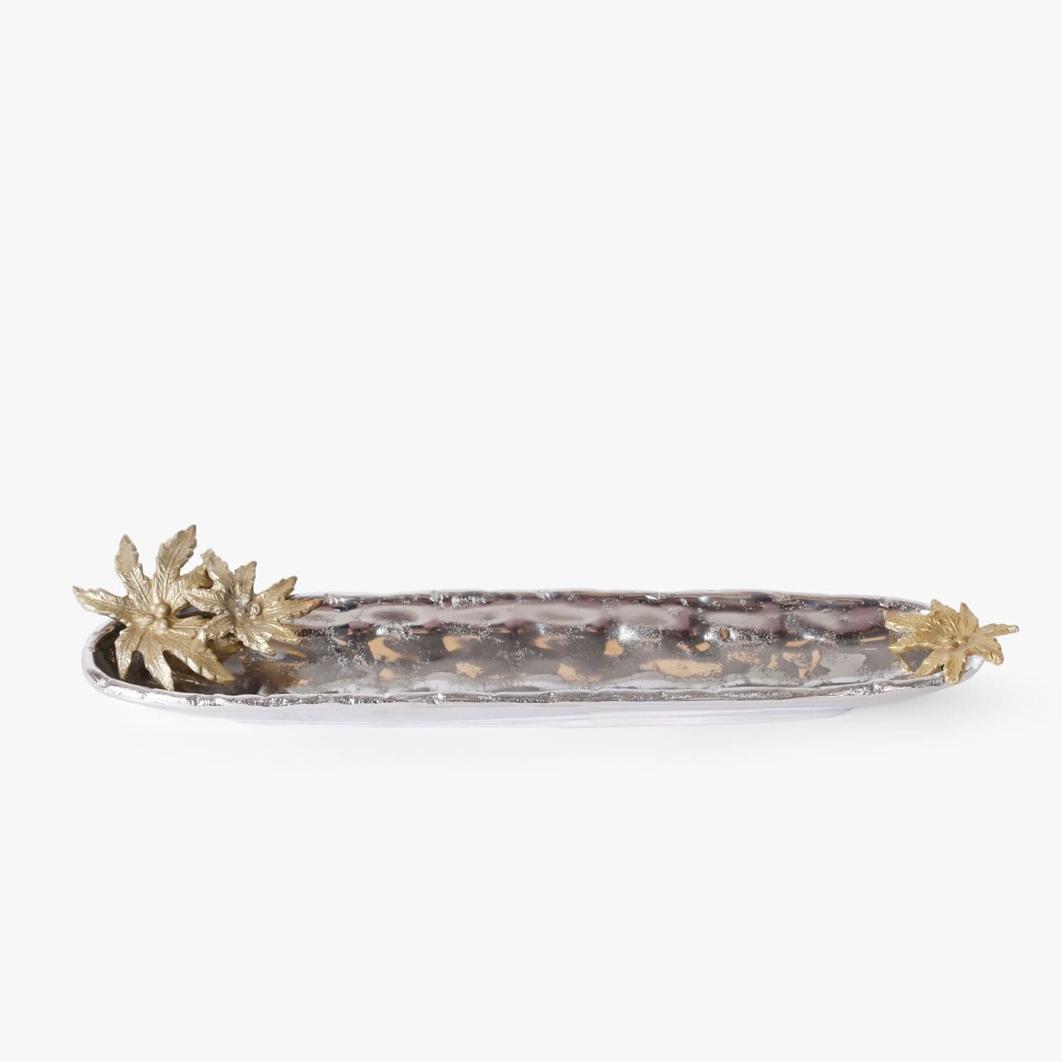 Decorative Long Metal Tray with Gold Accents for Console Table, Coffee Table and Festive Home Decor