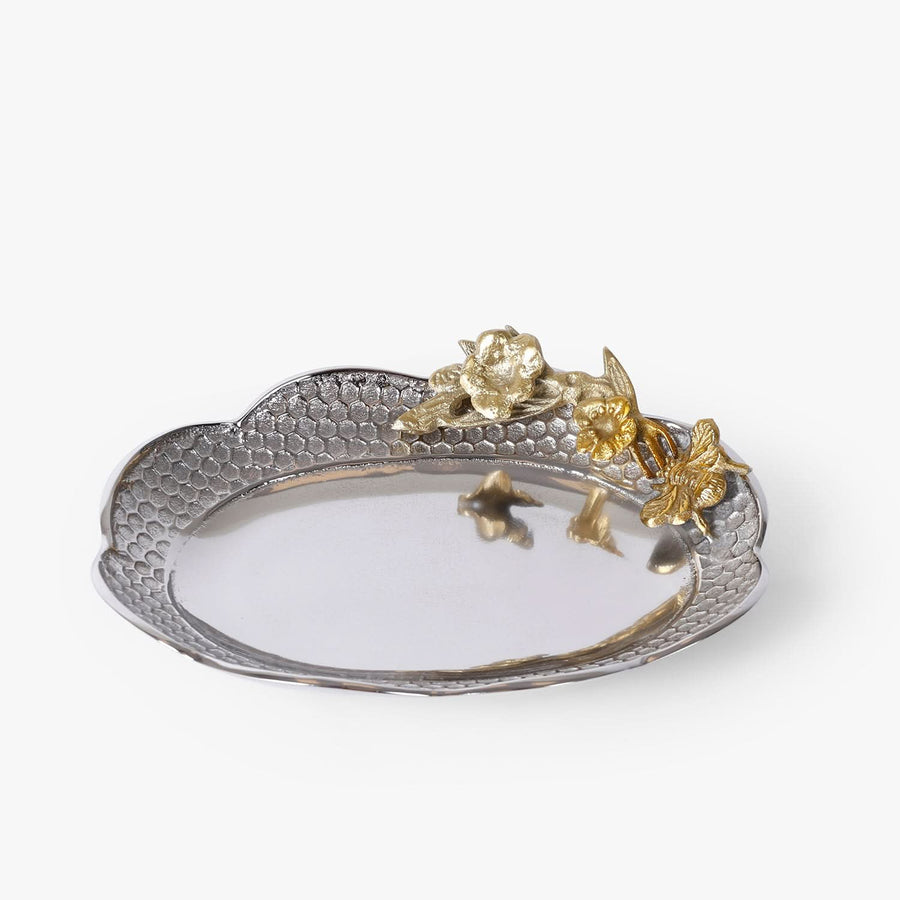 Textured Metal Platter with Gold Leaf Accent for Coffee Table, Dining Table and Luxury Home Decor