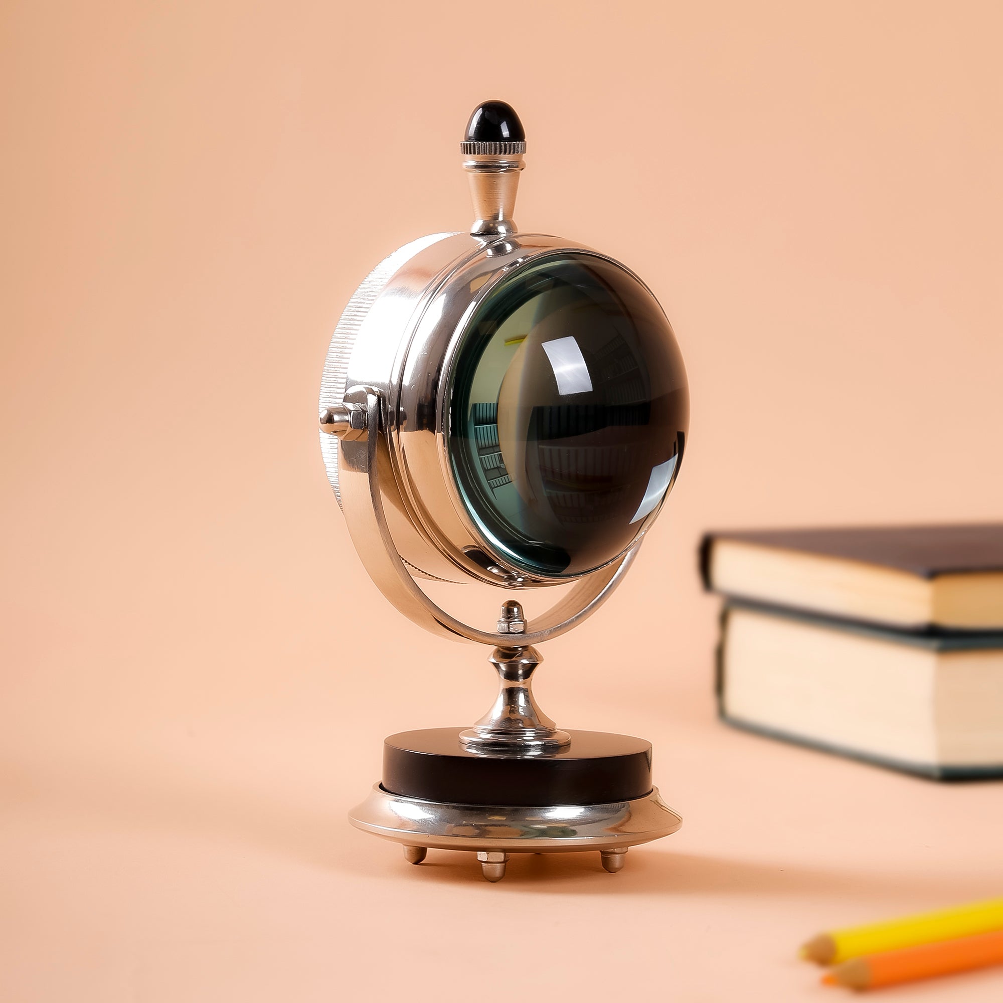 Oval Vintage Table Clock, 3.5 Dia x 7.5 H Inch, Silver Frame Clock with Black Base for Desk