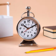 Silver Table Clock, 5.5 Dia x 9 H Inch, Vintage Desk Clock for Tabletop