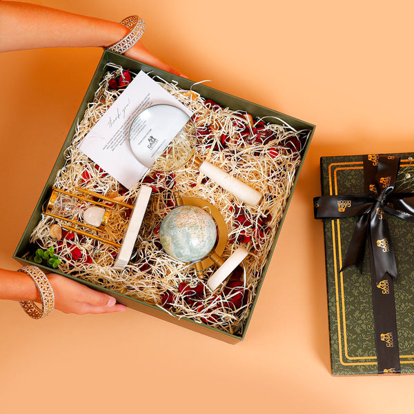Premium Gift Box with Globe, Sand Timer & Magnifying Glass