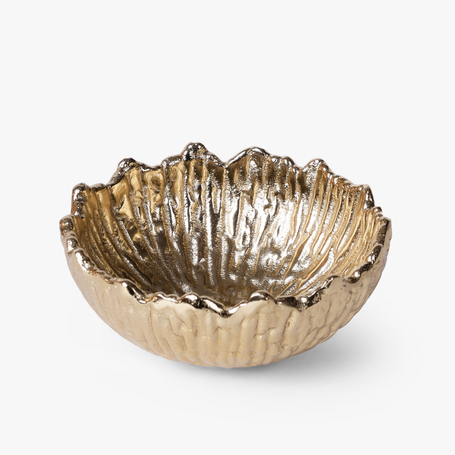 Gold Aluminium Decorative Bowl with Scalloped Rim for Tabletop