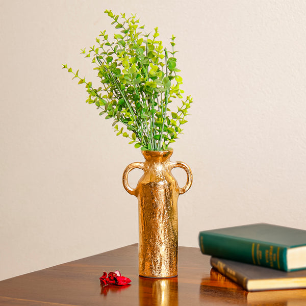 Gold Aluminum Twin-Handle Tall Vase
