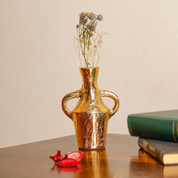 Gold Aluminum Twin-Handle Mini Vase
