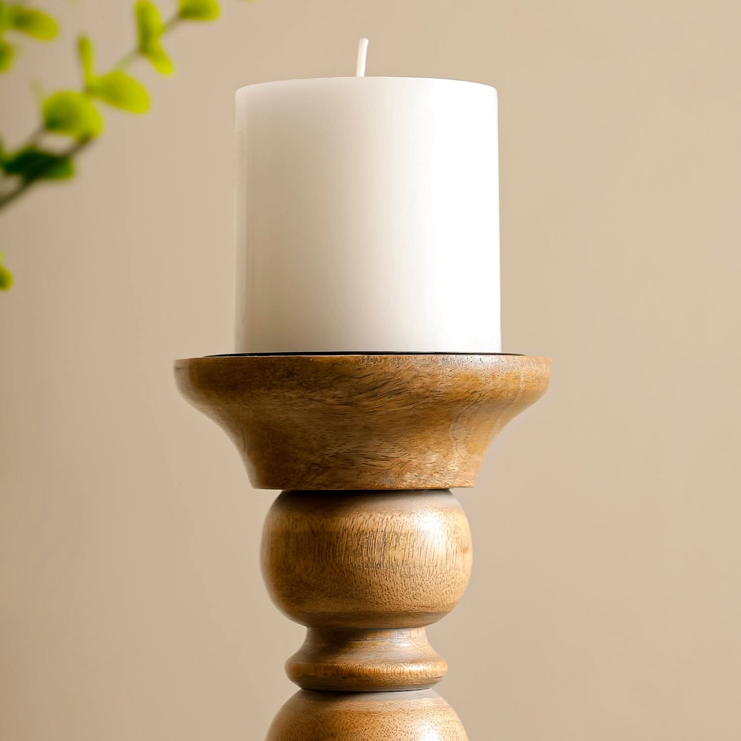 Wood Pillar Candle Holder