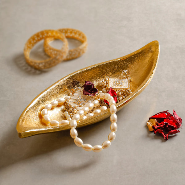 Gold Leaf Canoe Aluminum Decorative Tray