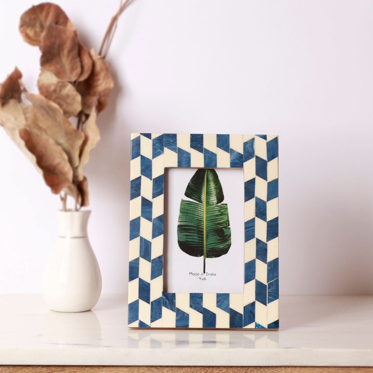 Blue Geometric 4x6 Photo Frame | Tabletop Picture Frame for Desk, Shelf & Home Decor