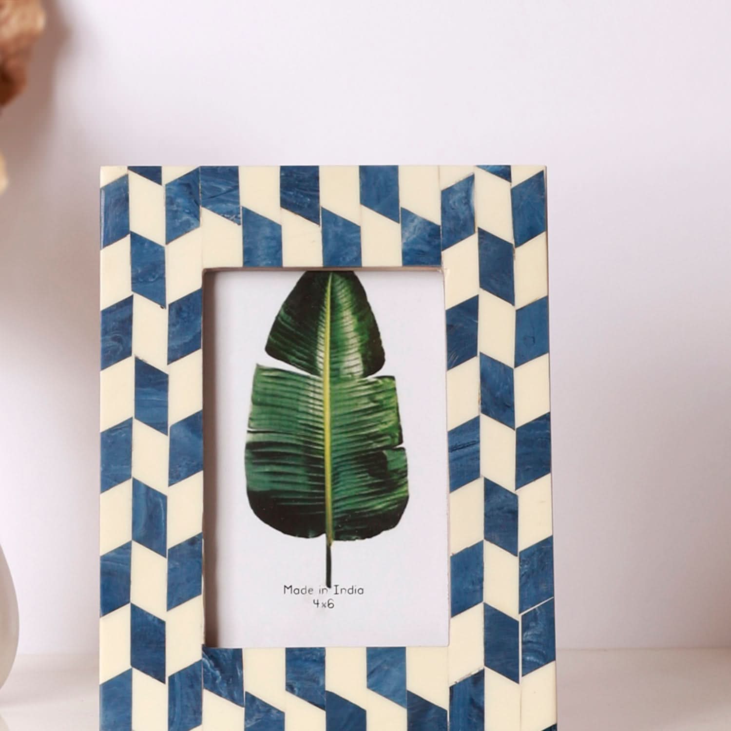 Blue Geometric 4x6 Photo Frame | Tabletop Picture Frame for Desk, Shelf & Home Decor