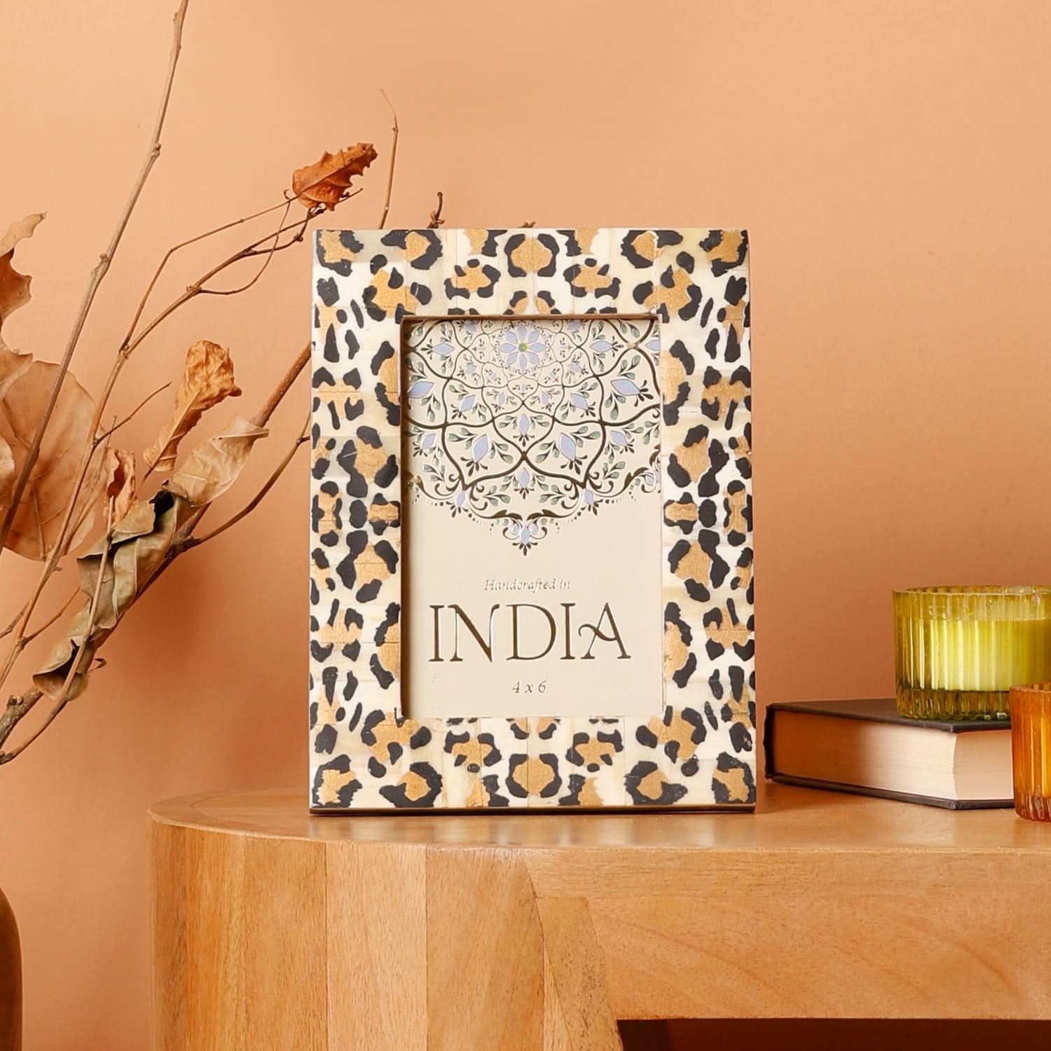 Leopard Print 4x6 Photo Frame | Statement Tabletop Picture Frame for Shelf, Desk & Home Decor