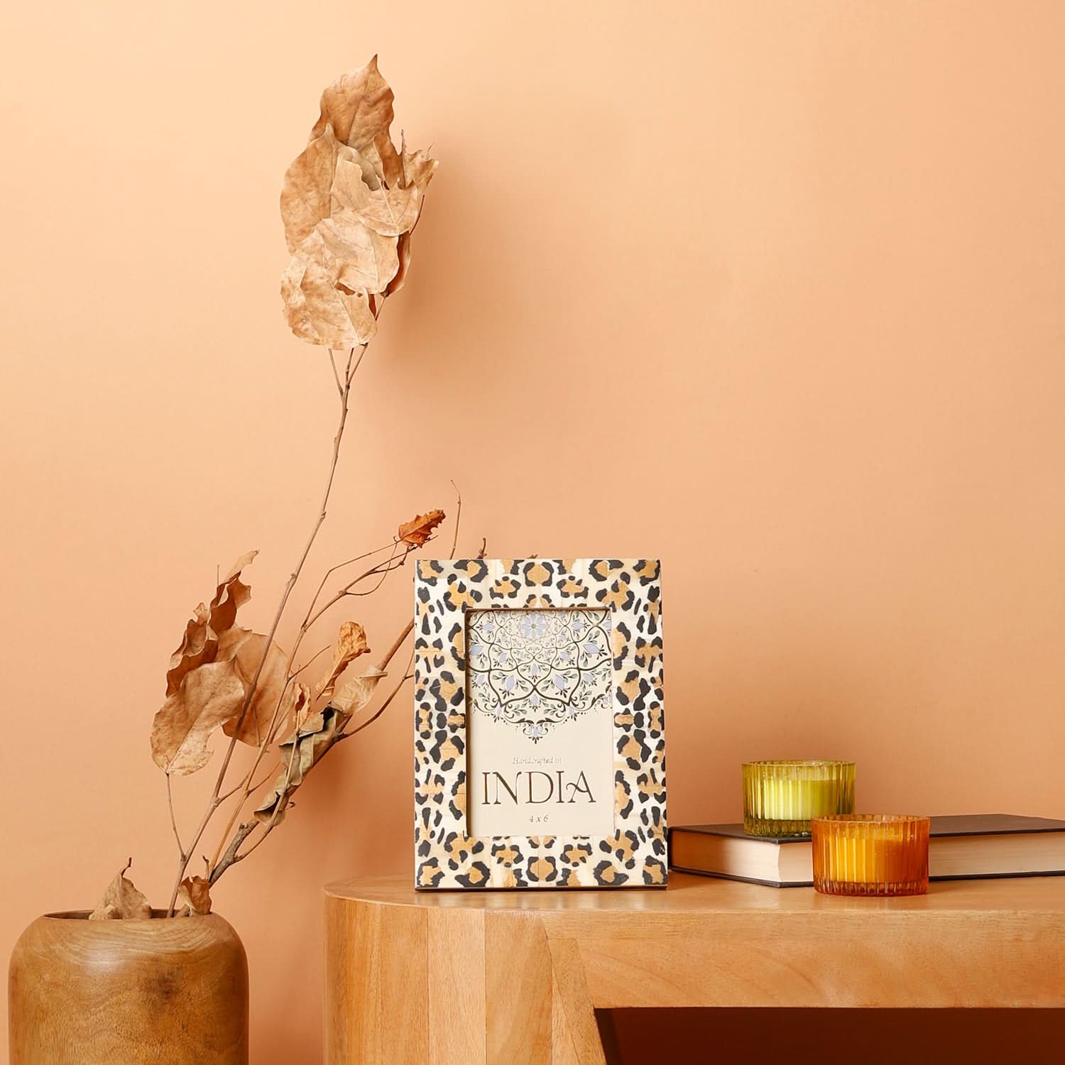Leopard Print 4x6 Photo Frame | Statement Tabletop Picture Frame for Shelf, Desk & Home Decor