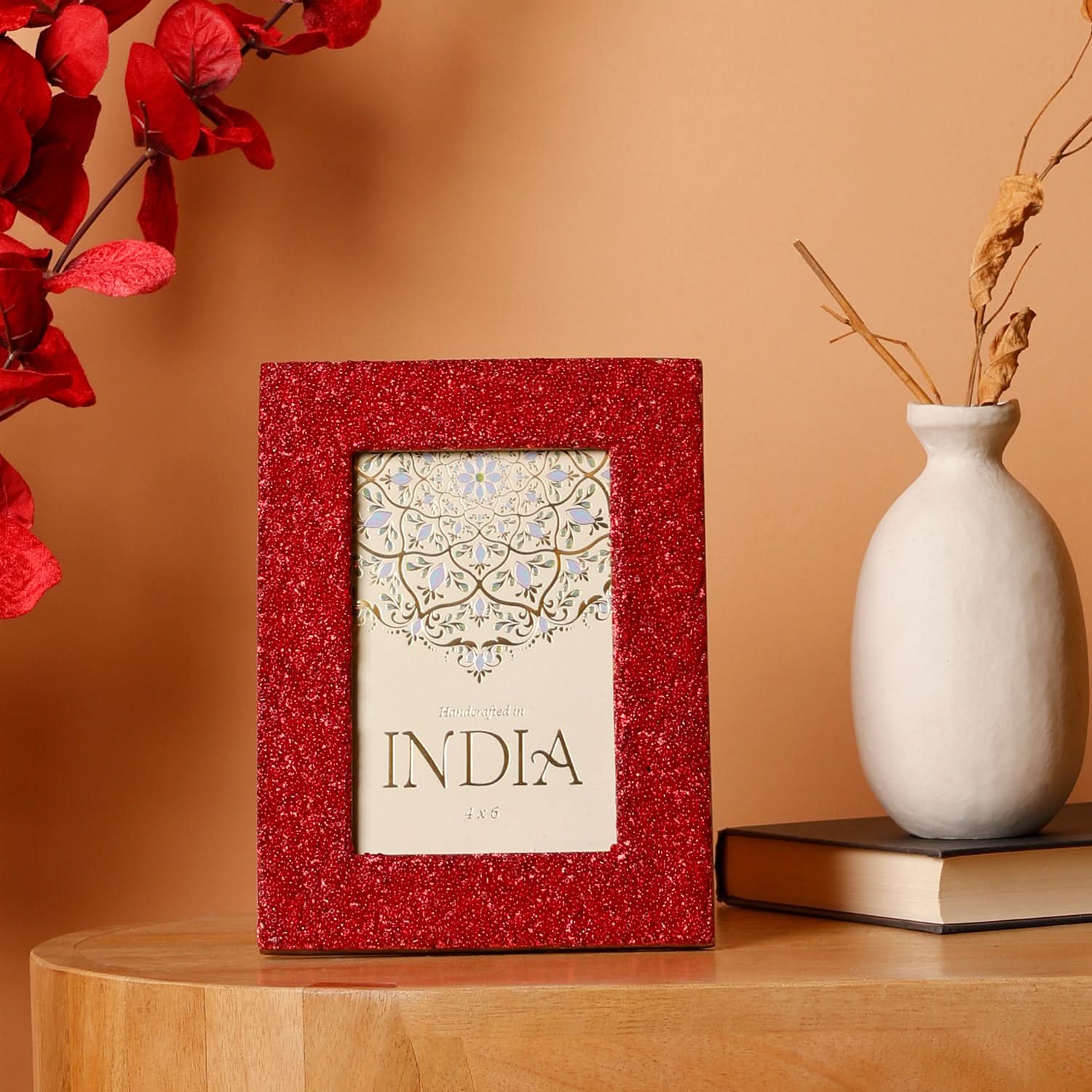 Red Beaded Wooden Photo Frame (4x6)