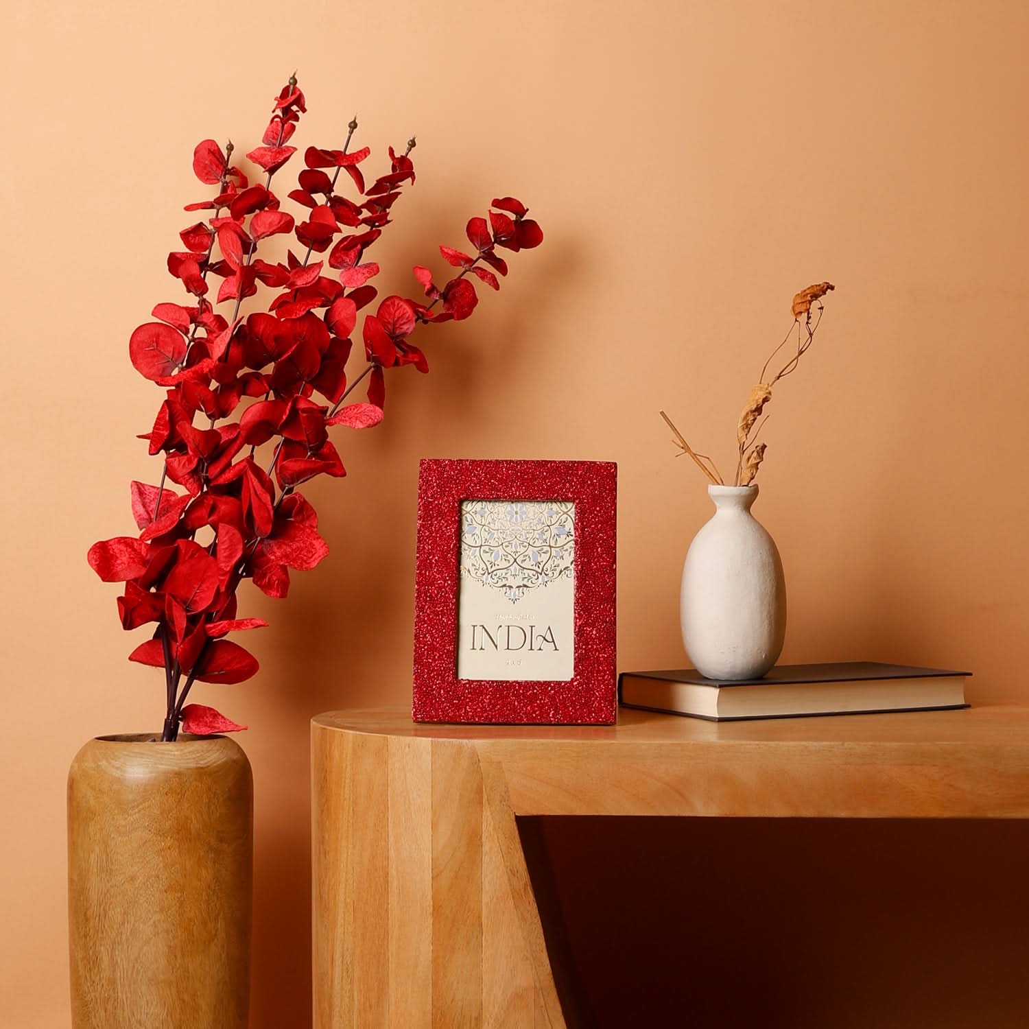 Red Beaded Wooden Photo Frame (4x6)