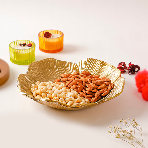 Gold Leaf Pedestal Aluminum Fruit Bowl
