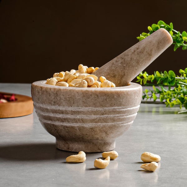 Marble Mortar & Pestle – Traditional Spice Grinder for Kitchen