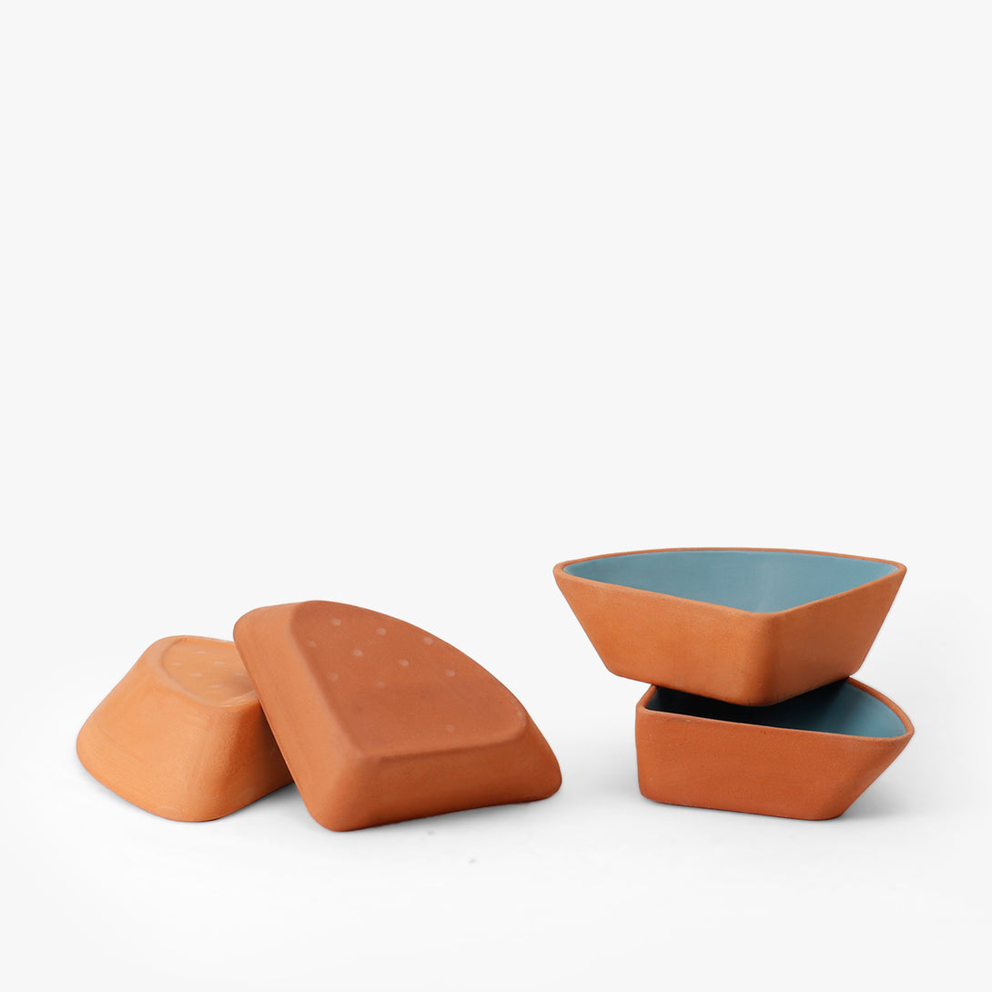 Modern Triangular Terracotta Bowl Set