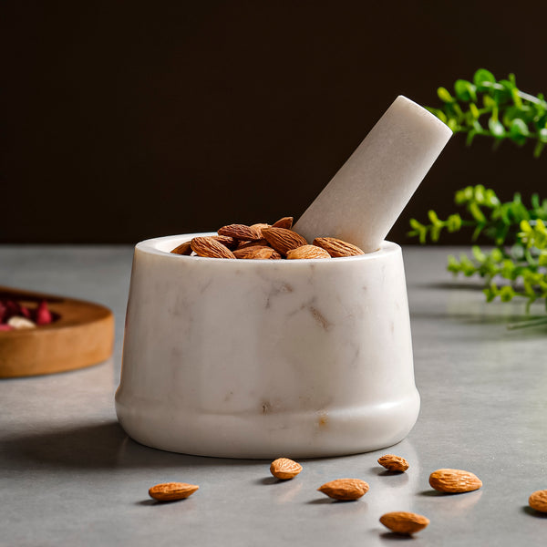 Marble Mortar & Pestle – Traditional Spice Grinder for Kitchen