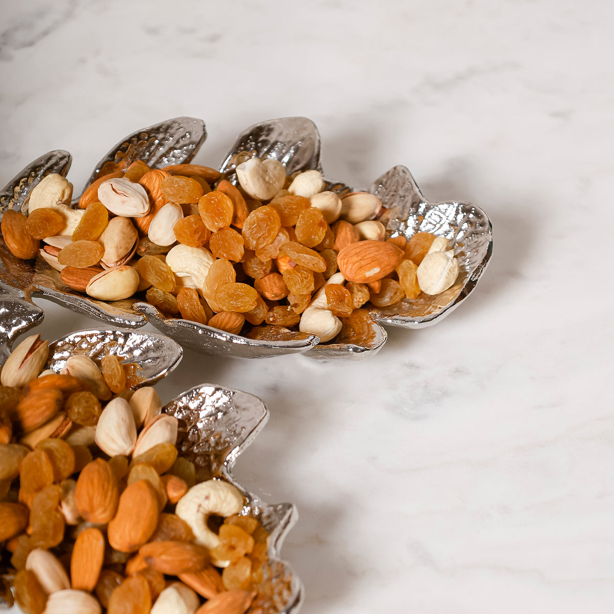 Silver Aluminium Leaf Decorative Bowl Set for Tabletop