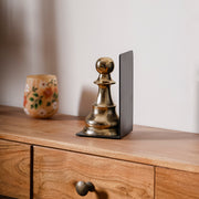 Gold Chess Pawn Bookend with Black Metal Base for Bookshelf