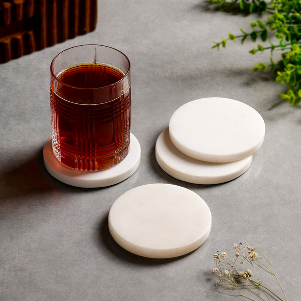 White Marble Round Coaster Set