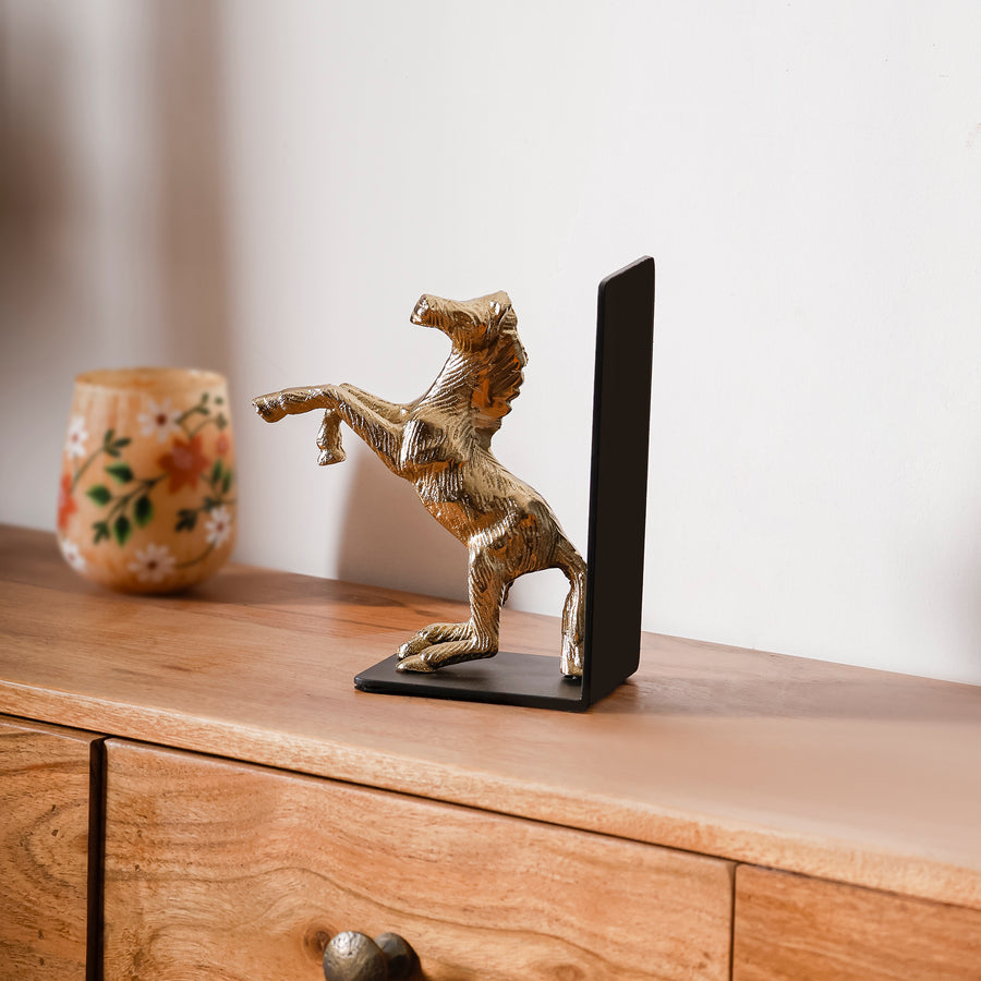 Gold Aluminium Horse Figurine with White Marble Base for Tabletop