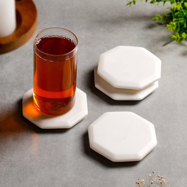 White Marble Octagon Coaster Set