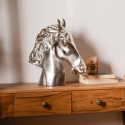 Silver Aluminium Horse Head Figurine Showpiece for Tabletop
