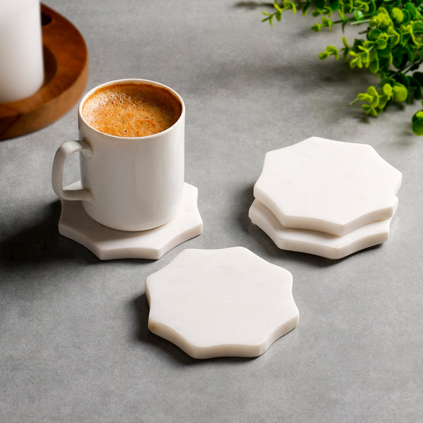 White Marble Scalloped Coaster Set