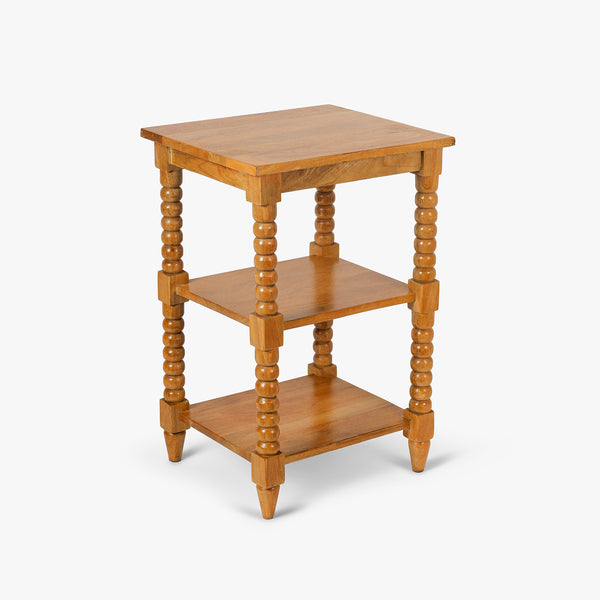 Solid Wood Multi-Shelf Side Table with Carved Legs for Home