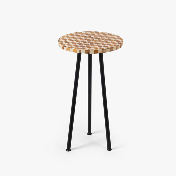 Geometric Wooden Pattern Drink Table with Iron Legs