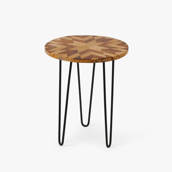 Moroccan Souk Accent Table | Modern Wooden Coffee Table with Metal Legs
