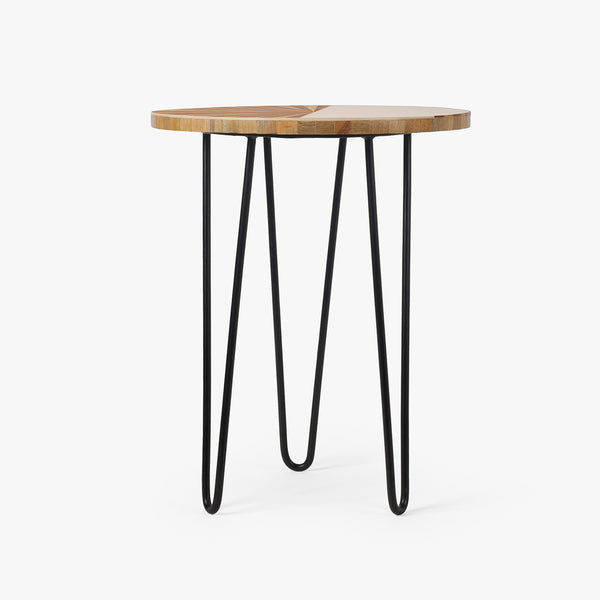 Round Wooden Accent Table with Metal Legs