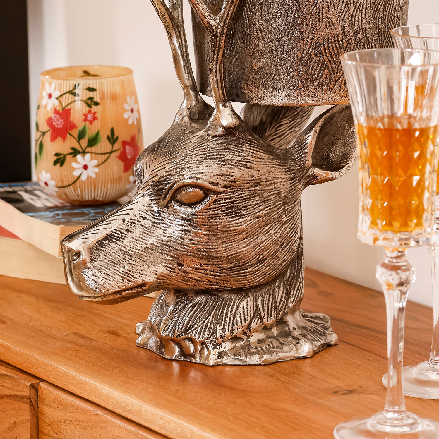 Stag Head Wine Chiller & Ice Bucket | Decorative Antler Bar Decor Bottle Cooler