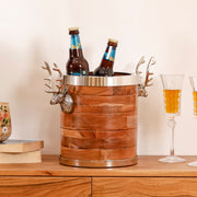 Deer Handle Wooden Ice Bucket Wine Chiller for Bar Table, Dining Table & Home Bar Decor