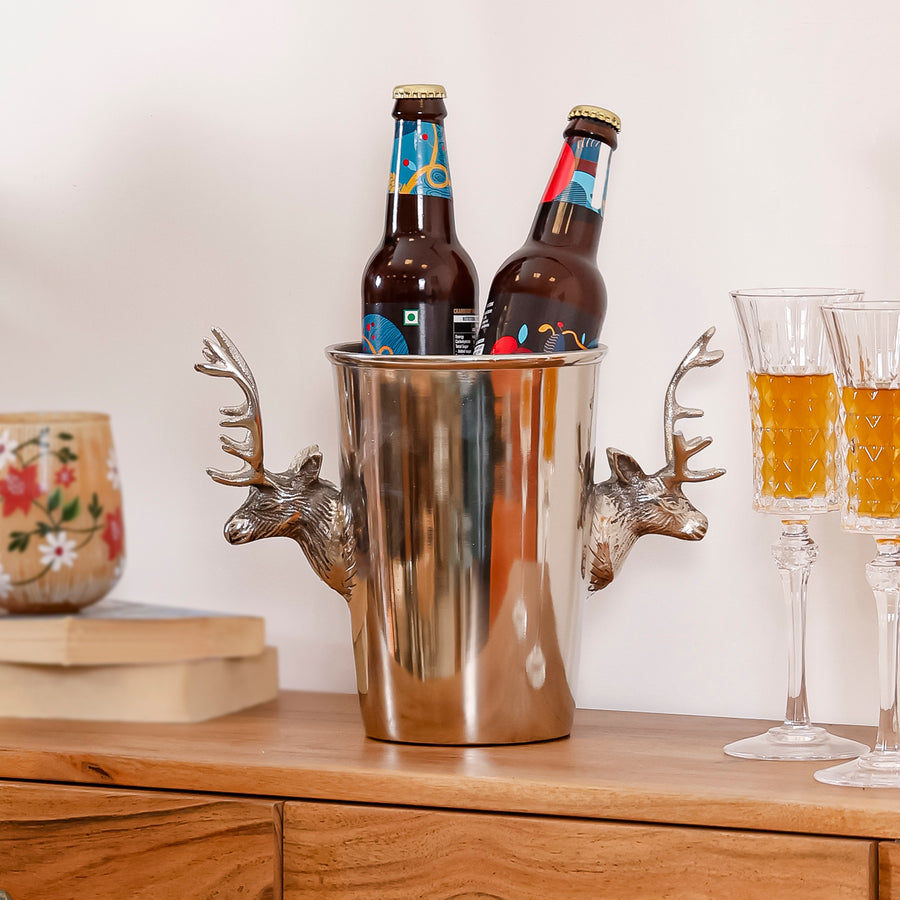 Deer Handle Metal Wine Cooler for Bar Table, Dining Table and Luxury Home Decor