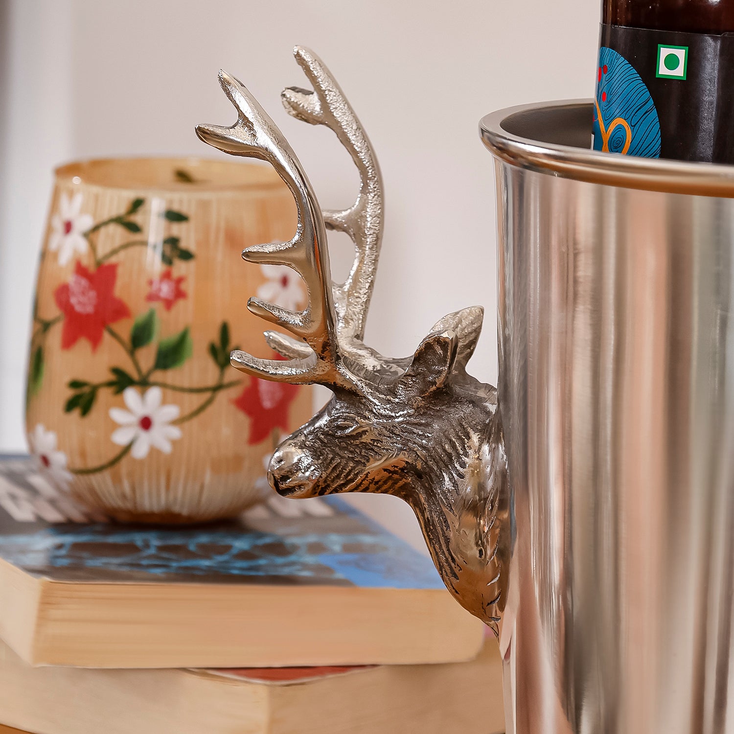 Deer Handle Metal Wine Cooler for Bar Table, Dining Table and Luxury Home Decor