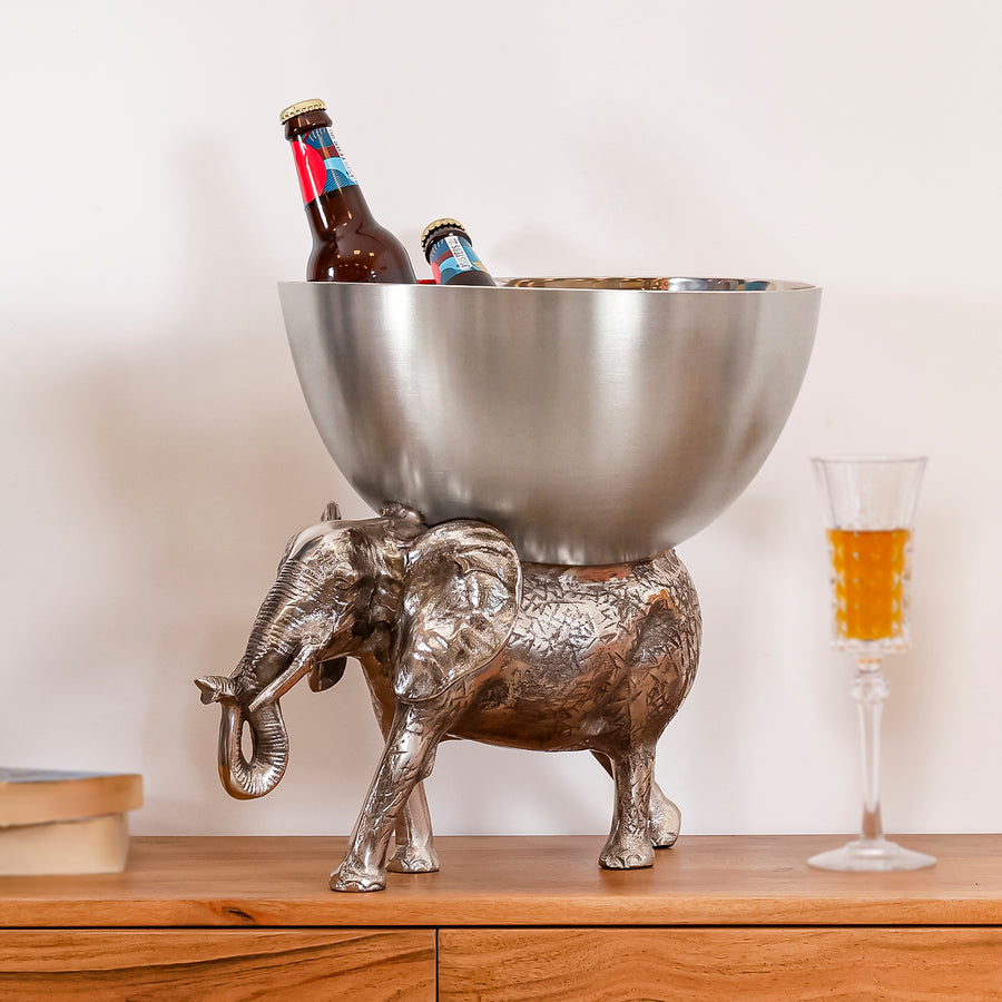 Silver Elephant Wine Chiller & Ice Bucket | Decorative Bar Decor Bottle Cooler