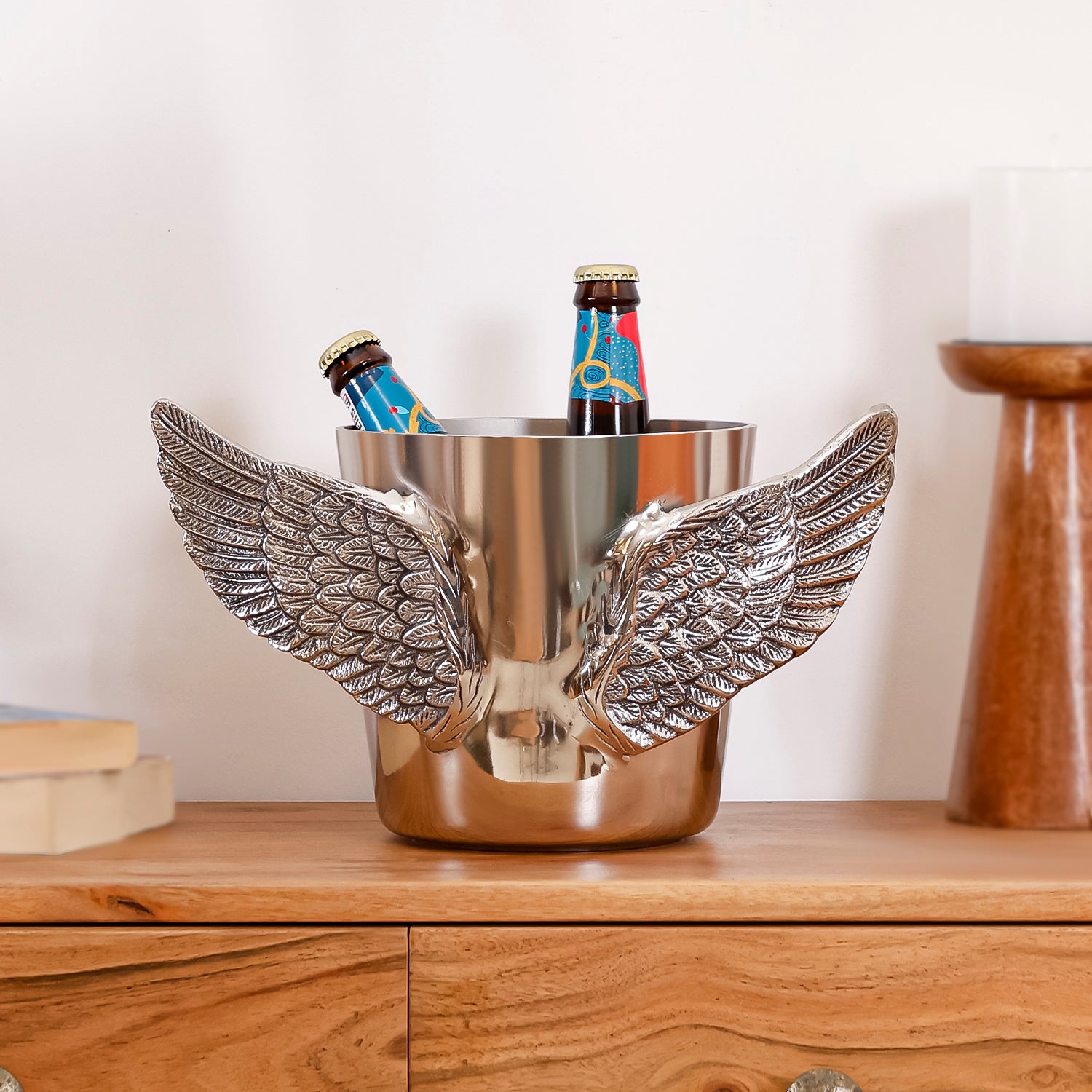 Wing Handle Metal Wine Cooler for Bar Table, Dining Table and Luxury Home Decor