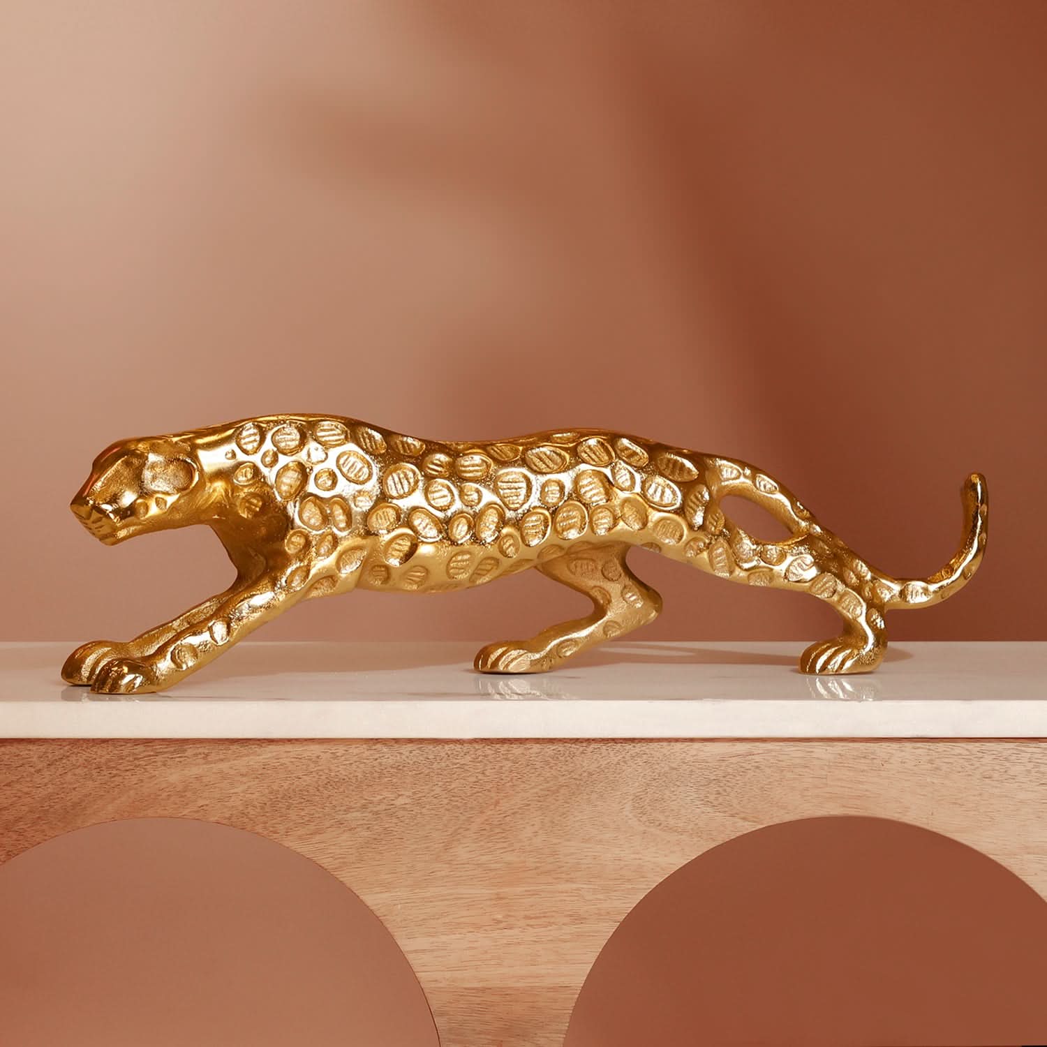 Golden Stalk Textured Leopard Sculpture