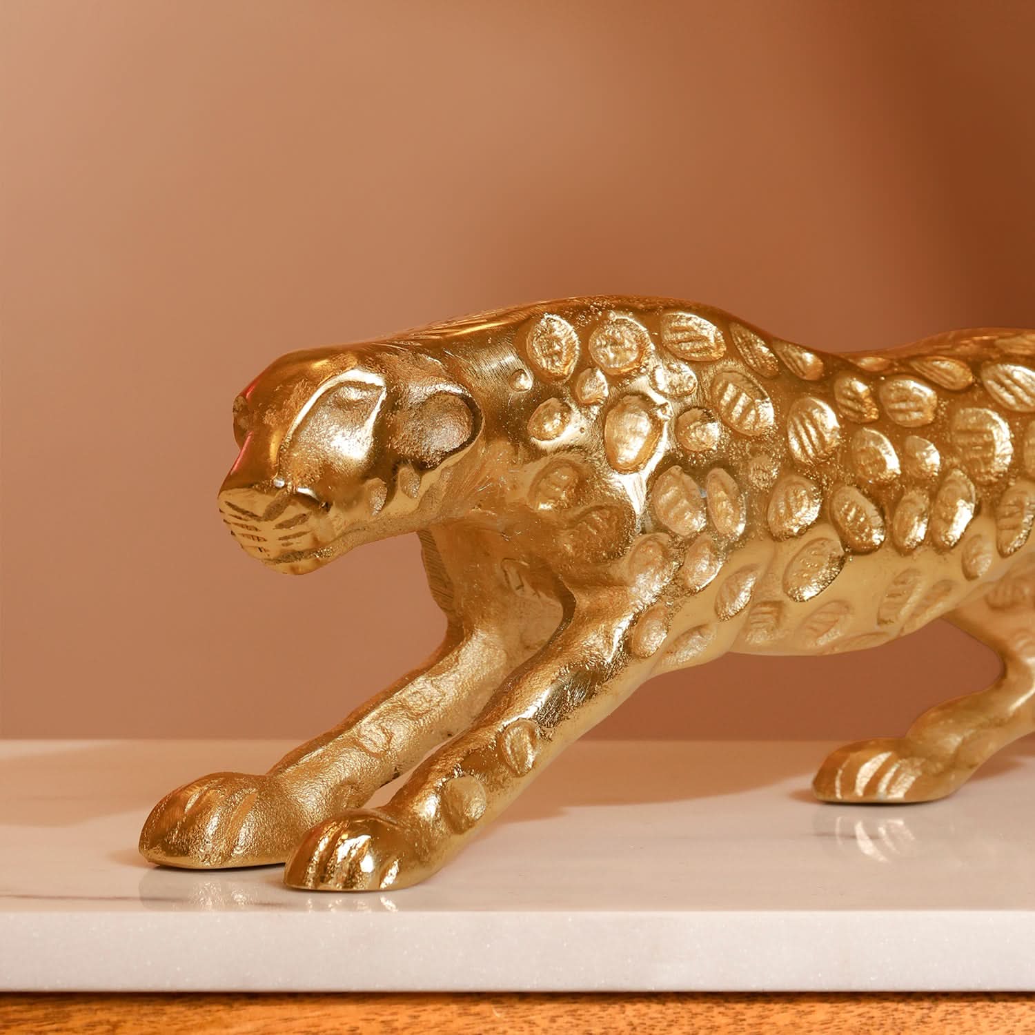 Golden Stalk Textured Leopard Sculpture