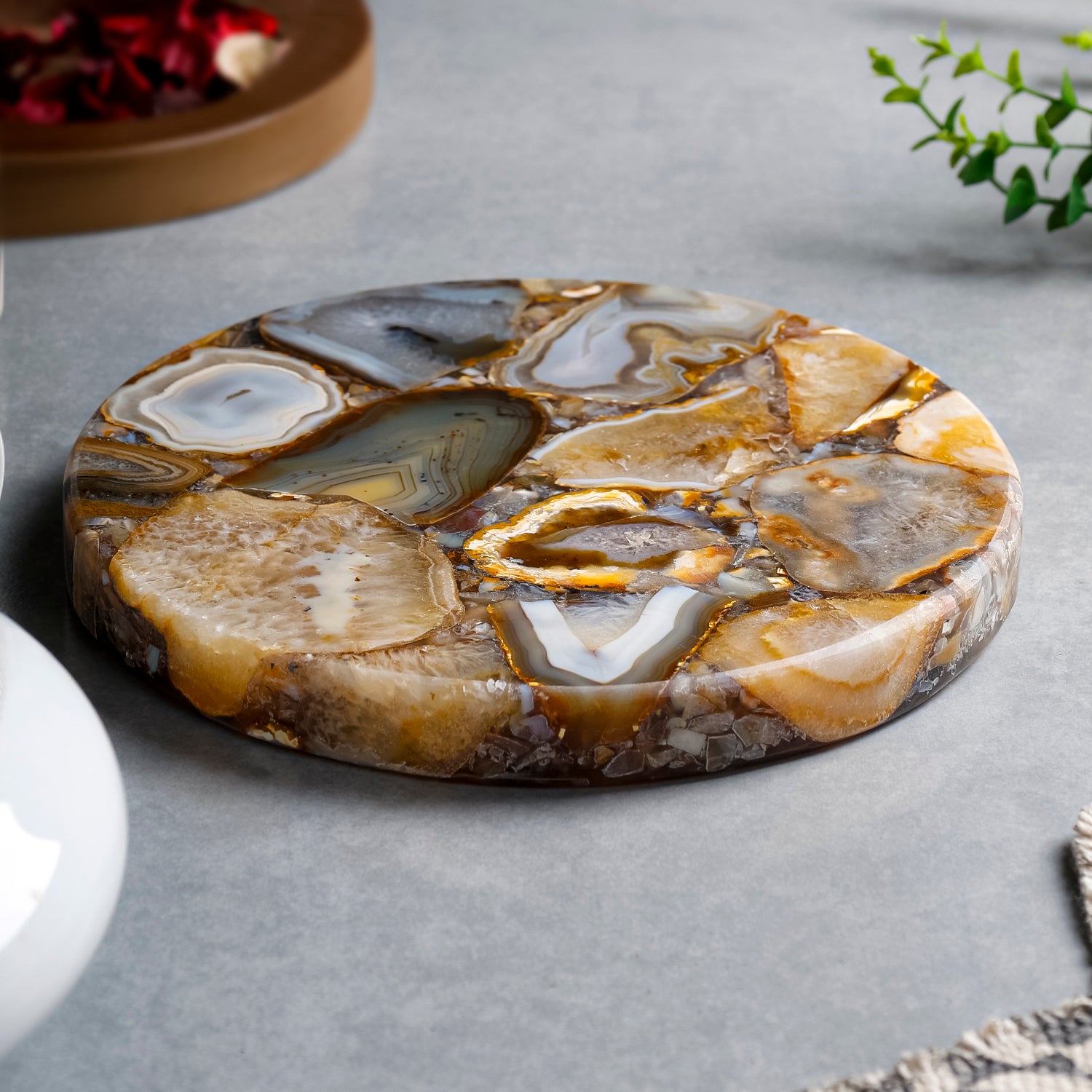 Natural Agate Round Trivet for Hot Serveware, Dining Tables & Premium Table Styling