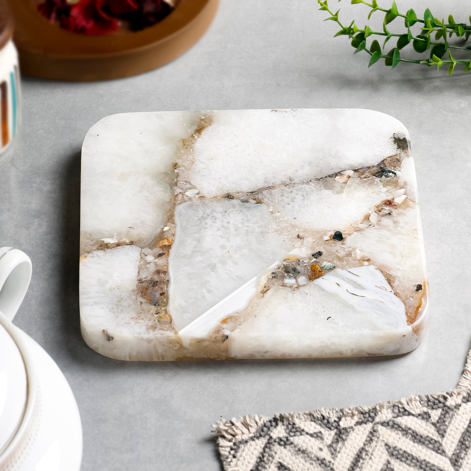 Natural Agate Rectangular Trivet for Hot Serveware, Dining Tables & Modern Table Styling