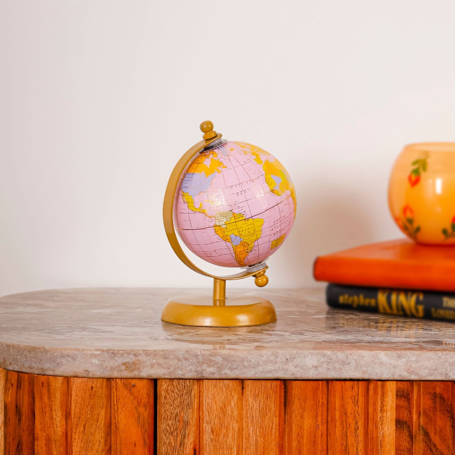 Pink Metal Desk Globe for Study Table & Office