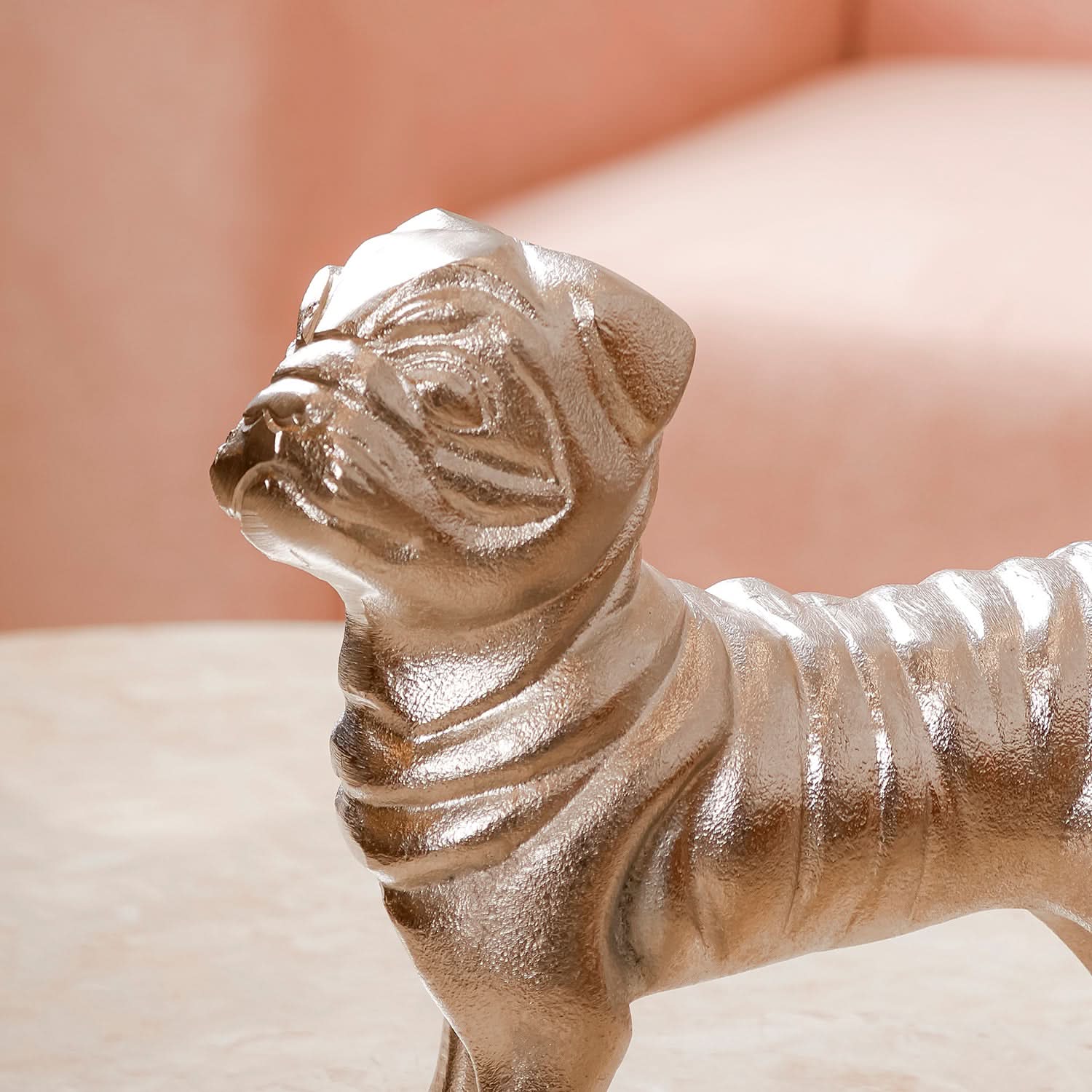 Premium Gold Metal Dog Figurine – Modern Decorative Animal Showpiece for Home & Office Décor
