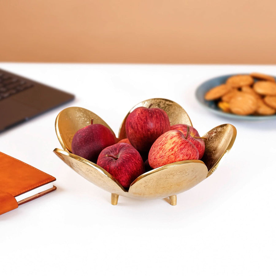 Luxury Gold Metal Decorative Flower Bowl – Elegant Centerpiece for Fruits, Snacks & Home Decor