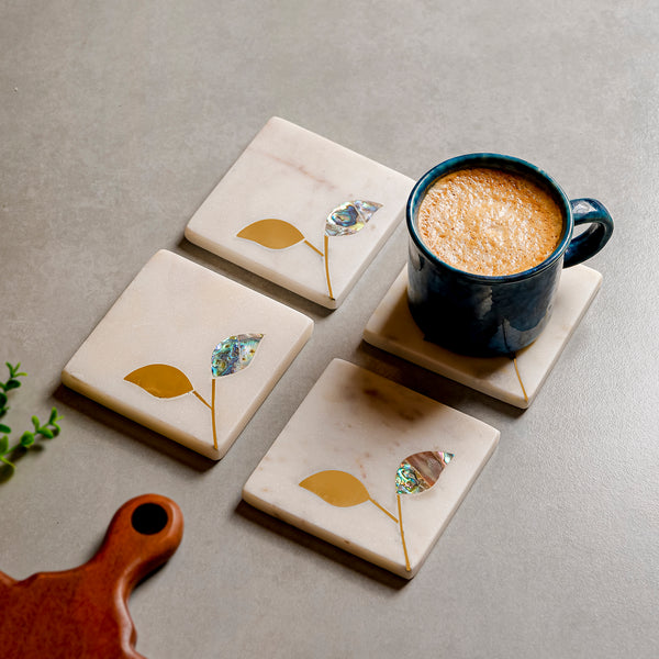 Marble Leaf Inlay Coaster for Coffee & Dining Table