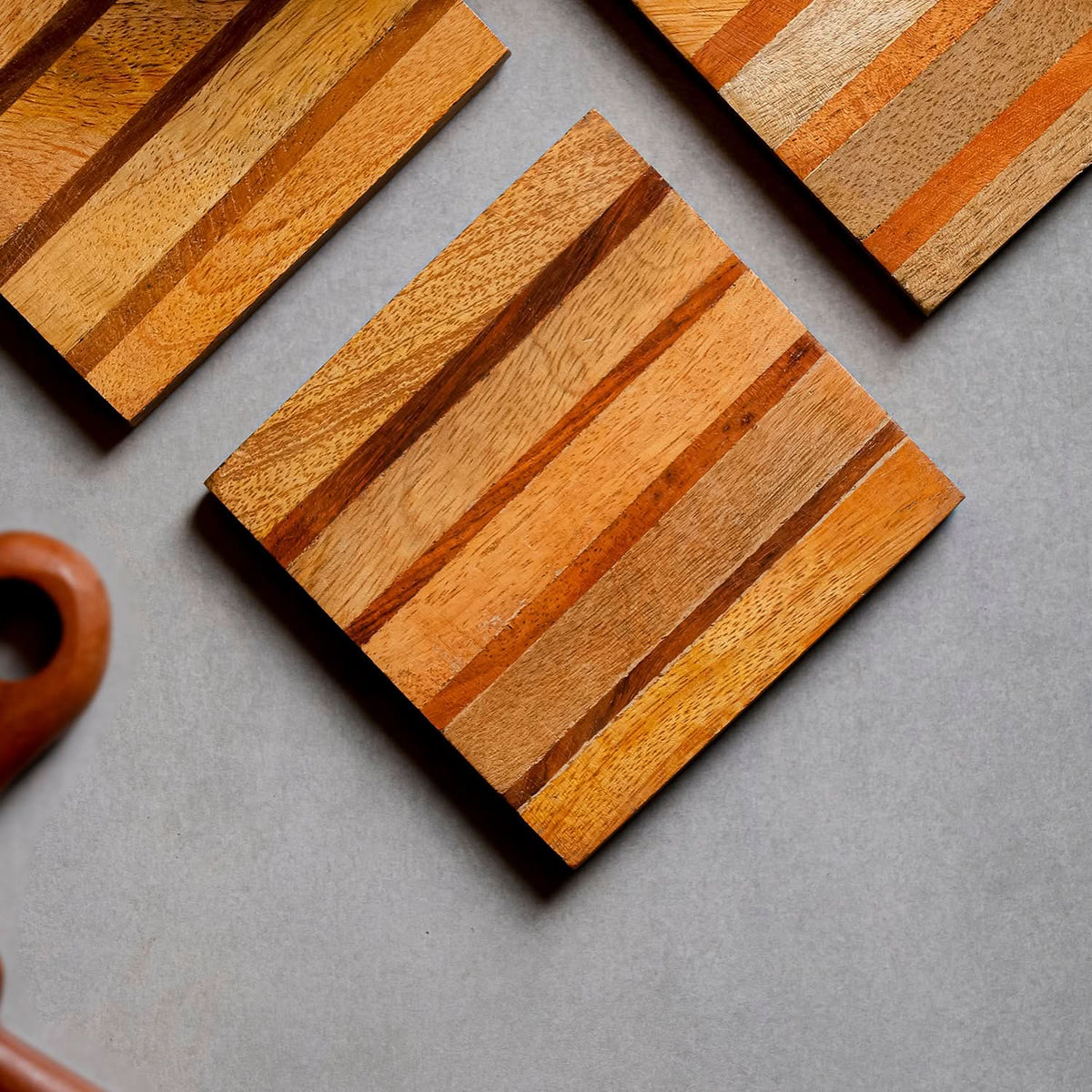 Frame Multiple Coasters Set of 4 Multi-Tone Wooden Square Coasters for Coffee Table & Office ...