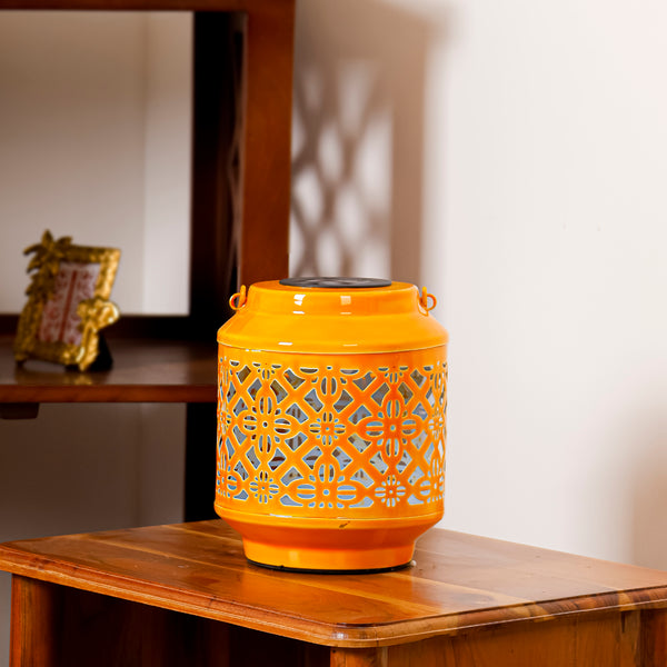 Solar Metal Lantern – LED Decorative Light for Balcony, Garden & Home- Yellow